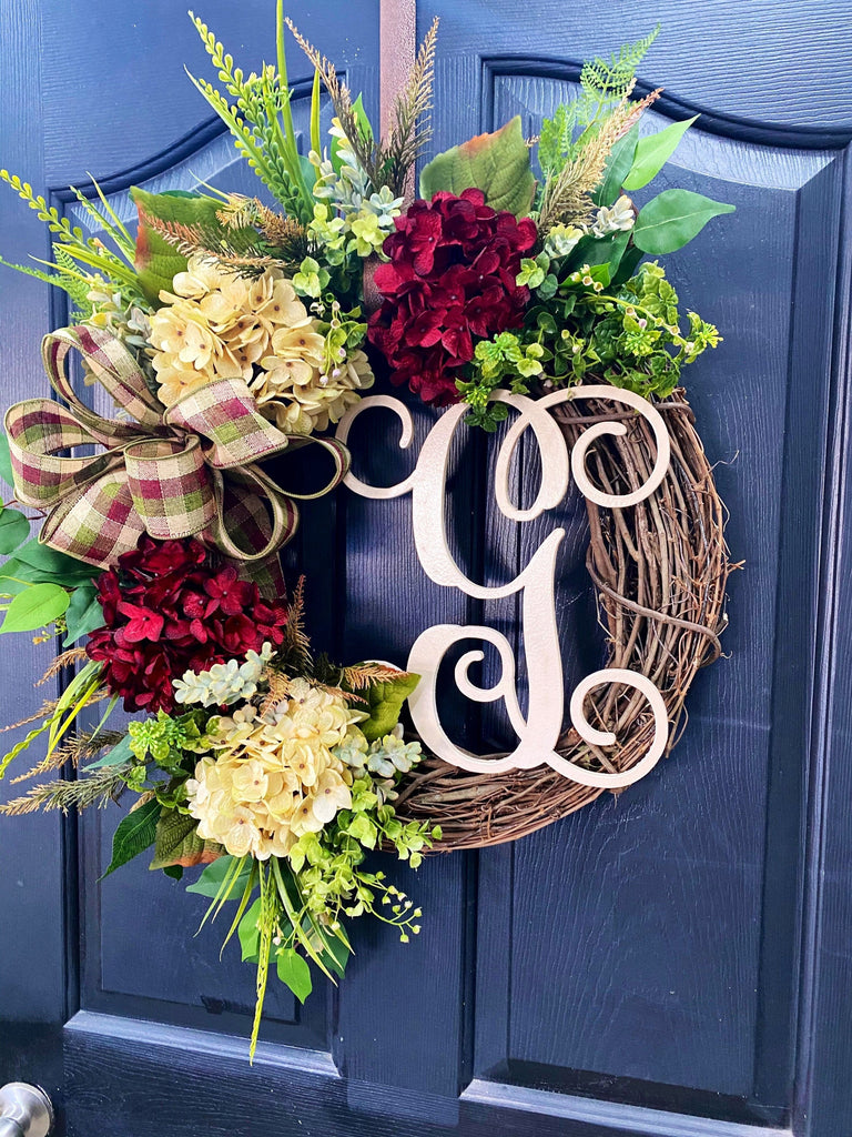 Fall Wreath for Front Door With Monogram All Season 